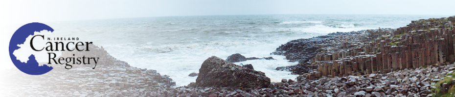 Panorama of Giant's Causeway with NI Cancer Registry logo